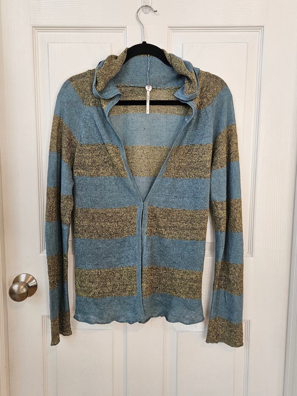 Margaret O'Leary 100% Linen Striped Hooded Cardigan Sweater - Size S